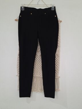 MICHAEL Michael Kors Black Slim Ponte Skinny Pants with Gold Accents